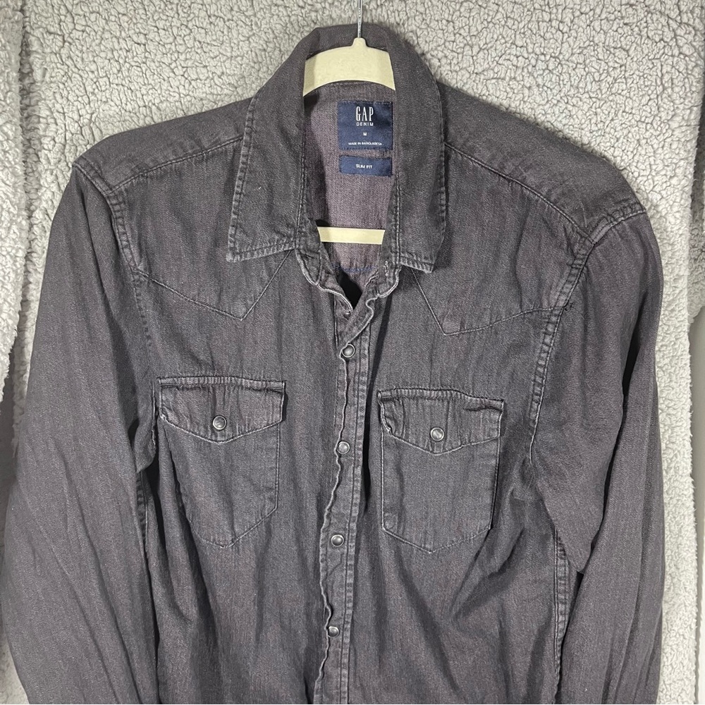 Gap denim shirt women’s size medium western pearl snap black w - Picture 2 of 11